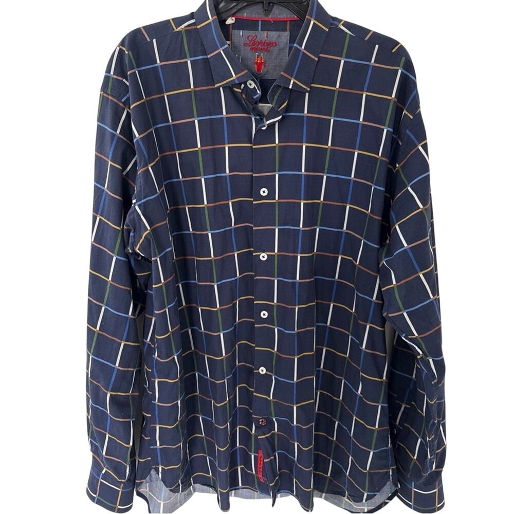 Luchiano Visconti Blue Men's My Favorite Shirt XXL Windowpane Plaid Button Down